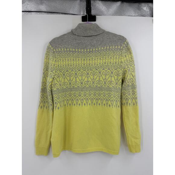 Vineyard Vines Womens S Turtleneck Sweater Wool Cashmere Fair Isle Gray Yellow - Picture 2 of 10